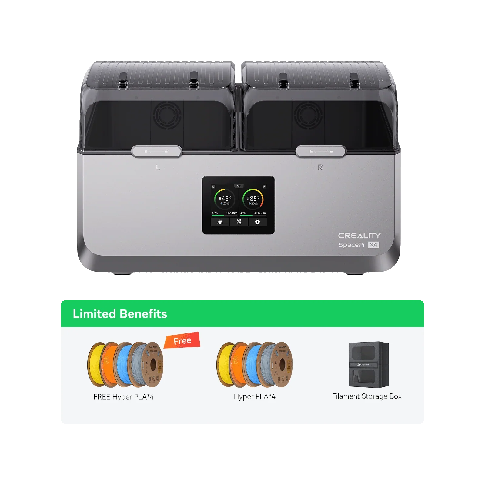 Creality SpacePi X4+ 🎁 4*Hyper PLA GRATIS + 4*Hyper PLA +Almacenamiento de Filamentos
